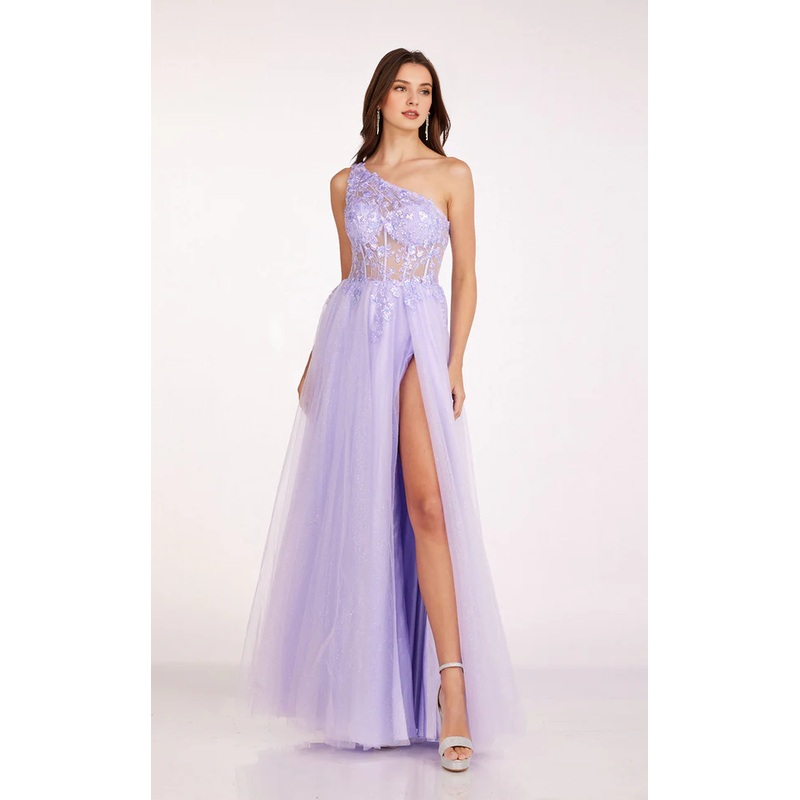 A-line asymmetrical neckline sleeveless side slit Prom dress