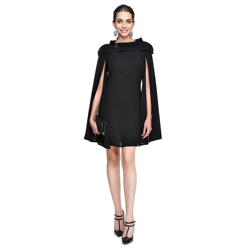 A-Line Black Dress Holiday Homecoming Short / Mini Sleeveless Jewel Neck Fall Wedding Guest Chiffon with Pleats