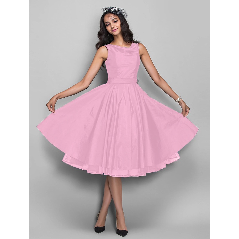 A-Line Cocktail Black Dress Plus Size Vintage Dress Halloween Wedding Guest Knee Length Sleeveless V Neck Taffeta with Pleats Crystals 2025
