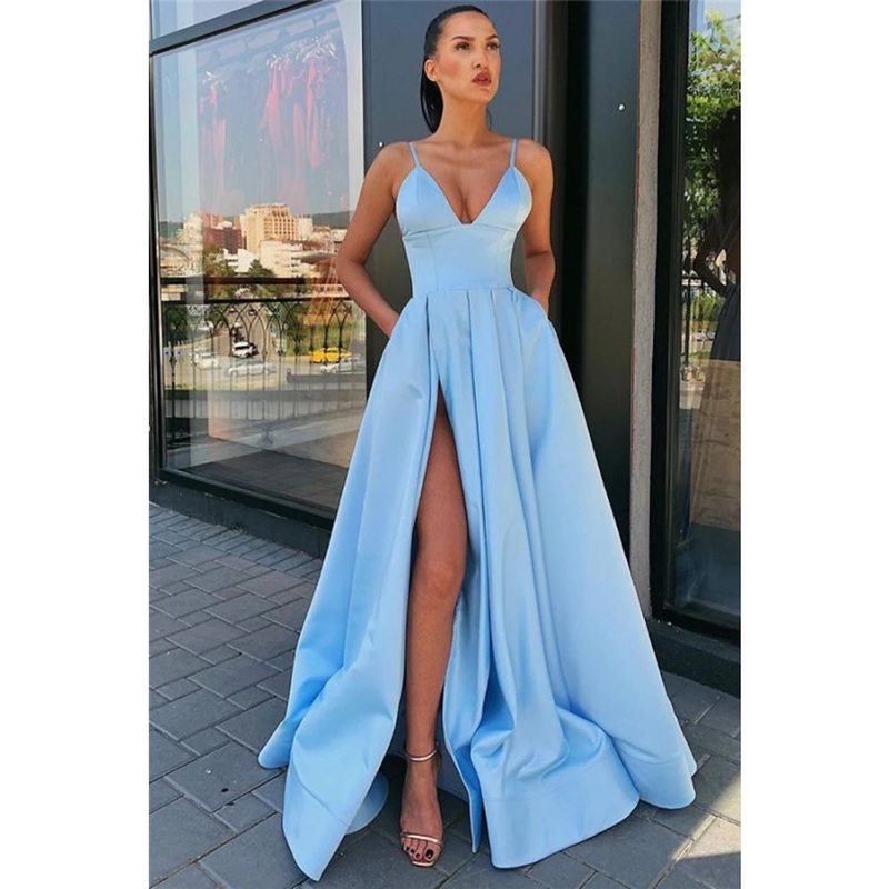 A-Line Black Dress Plus Size Prom Dress High Split Evening Dress Formal Birthday Summer Dress Spaghetti Strap Sleeveless Sweep / Brush Train Satin with Pleats Split Front