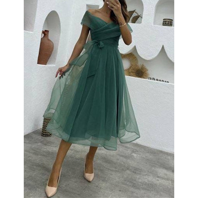 A-Line Cocktail Dresses 1950s Dress Wedding Guest Birthday Tea Length Sleeveless Off Shoulder Belt / Sash Organza with Ruched 2025