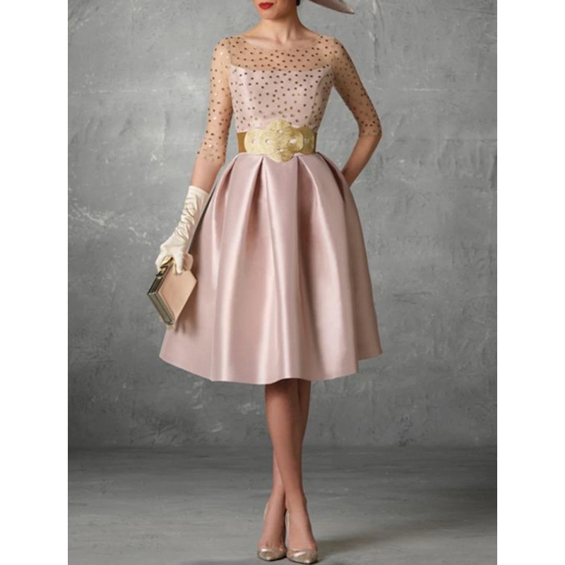 A-Line Cocktail Dresses Elegant Dress Fall Wedding Guest Dress For Mother Knee Length Half Sleeve Jewel Neck Pocket Satin with Buttons Pocket 2025