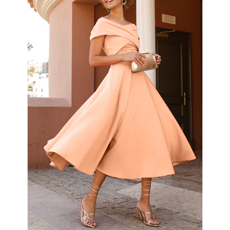 A-Line Cocktail Dresses Elegant Dress Tea Length Sleeveless Off Shoulder Fall Wedding Guest  Fabric with Ruched 2025