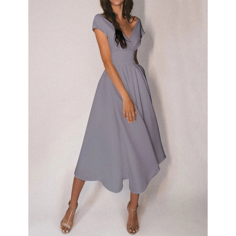 A-Line Cocktail Dresses Party Dress Homecoming Wedding Guest Tea Length Short Sleeve Off Shoulder  Fabric with Sleek Pure Color 2025