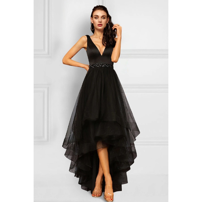 A-Line Cocktail Dresses Elegant Dress Party Wear Wedding Party Asymmetrical Sleeveless V Neck Organza with Rhinestone Ruffles 2025