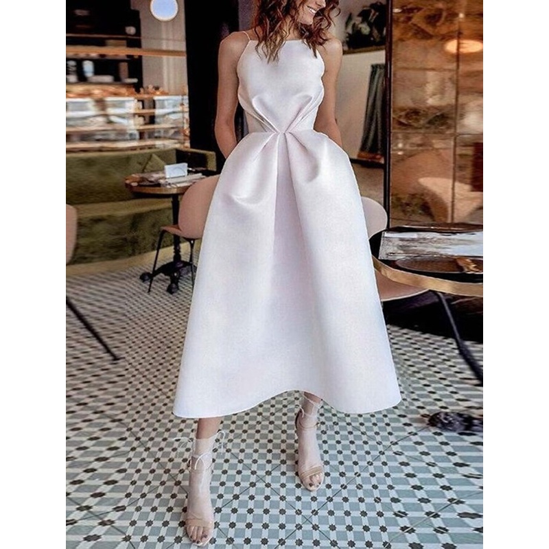 A-Line Cocktail Dresses Beautiful Back Dress Wedding Guest Engagement Tea Length Short Sleeve Spaghetti Strap Satin with Strappy
