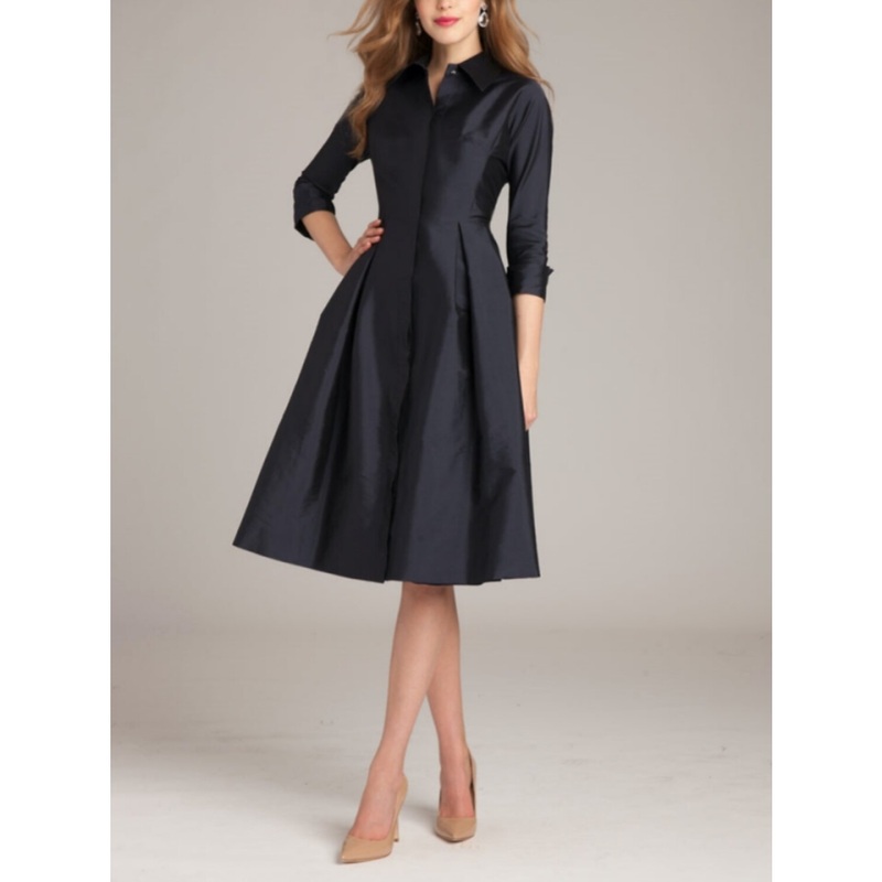 A-Line Cocktail Dresses Minimalist Dress Formal Fall Knee Length 3/4 Length Sleeve Shirt Collar Satin with Bow(s) Slit
