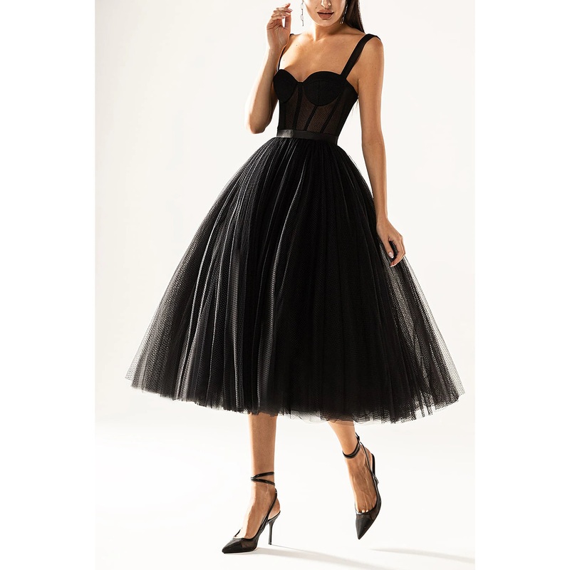A-Line Cocktail Dresses Party Dress Dress Graduation Cocktail Party Dress Knee Length Sleeveless Strapless Wednesday Addams Family Tulle with Pleats