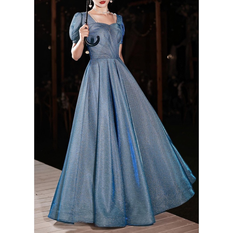 A-Line Beautiful Back Elegant Prom Formal Evening Dress Sweetheart Neckline Short Sleeve Floor Length Satin with Pleats Beading