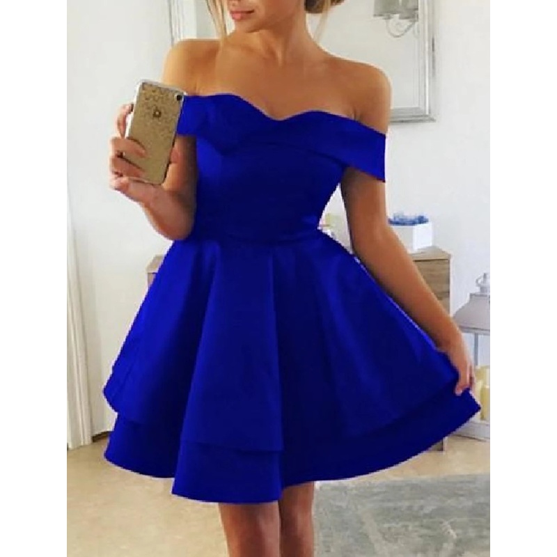 A-Line Cocktail Dresses Vintage Dress Homecoming Graduation Short / Mini Sleeveless Off Shoulder Satin with Draping