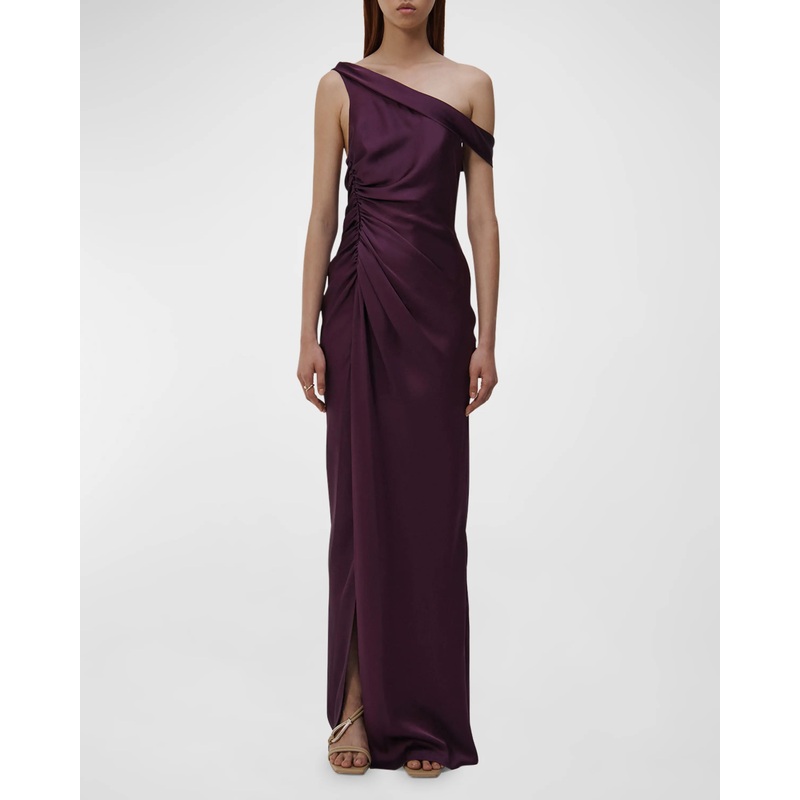 A noble one shoulder sleeveless off the shoulder and floor length prom dress