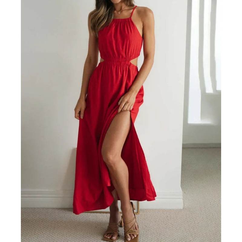 Unique Sleeveless Solid Color Split Prom Dress
