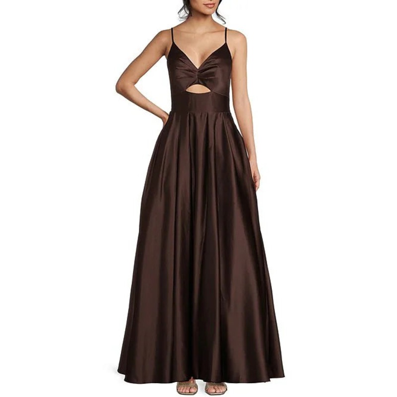 V-neck front hollowed out and back prom dress