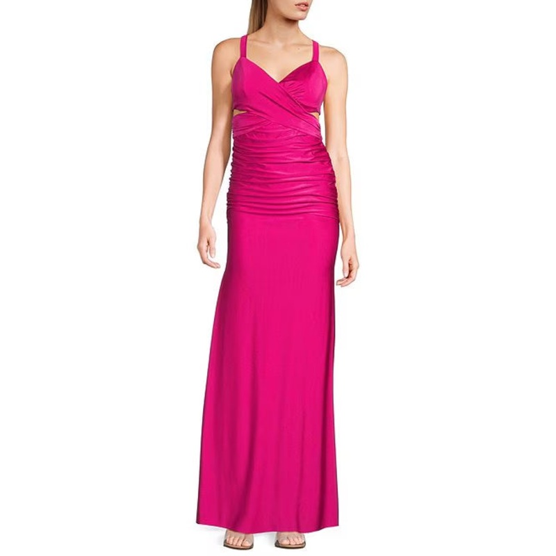 V-neck power satin long dress prom dress