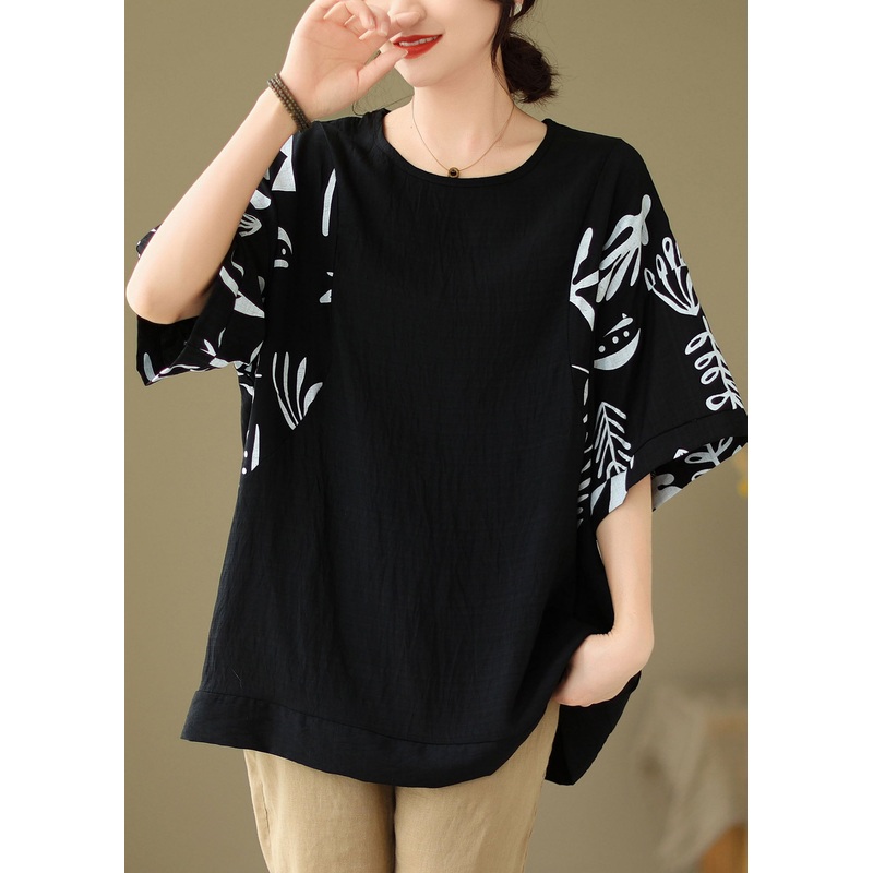 Black Patchwork T Shirt Short Sleeve