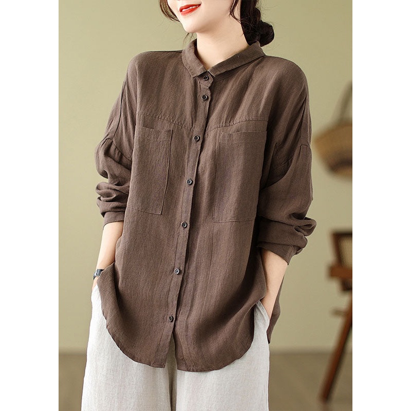 Coffee Peter Pan Collar Cozy Shirts Fall