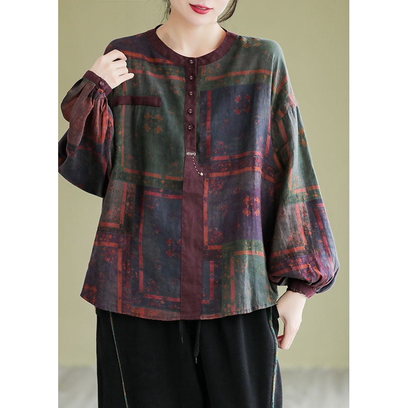 Retro Print Button T Shirt Long Sleeve