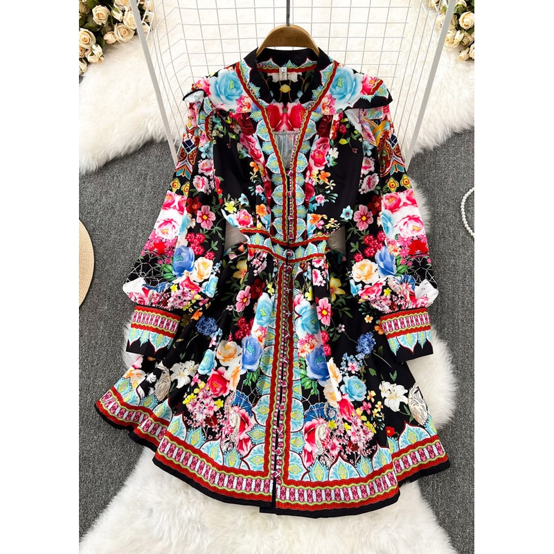 Black Peter Pan Collar Ruffled Tunitc Long Dress Lantern Sleeve