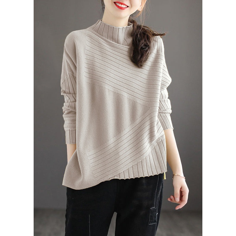 New Light Grey Grey Turtleneck Side Open Knit Sweater Winter