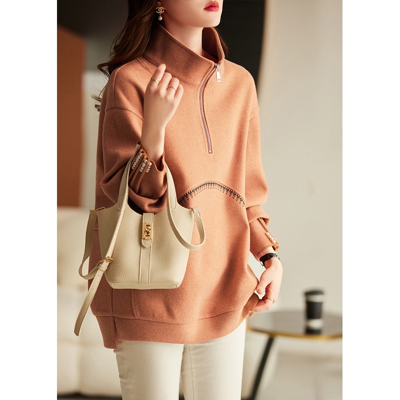 Bohemian Brown Oversized Nail Bead Cotton Loose Sweatshirts Top Spring