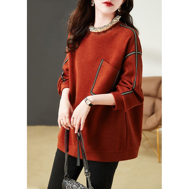 Chic Red Ruffled Cotton Fake Two Piece Sweatshirts Tops Winter