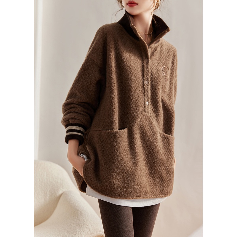 Classy Chocolate Oversized Cotton Sweatshirts Top Spring
