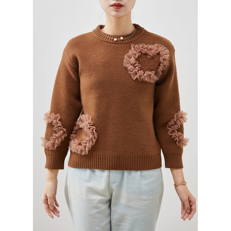 DIY Coffee Ruffled Patchwork Cozy Knit Sweater Tops Winter