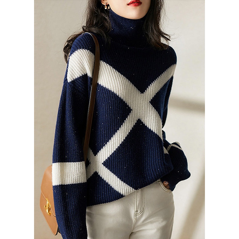 Chic Navy Turtleneck Cozy Wool Sweaters Long Sleeve