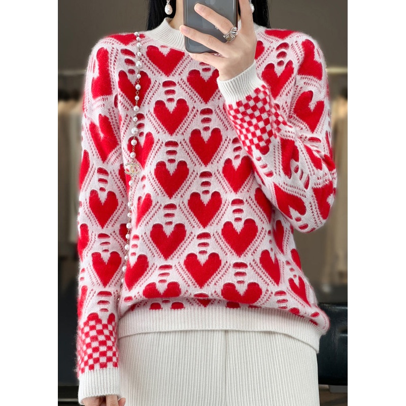 Red Cozy Patchwork Cashmere Knit Sweaters O Neck Spring
