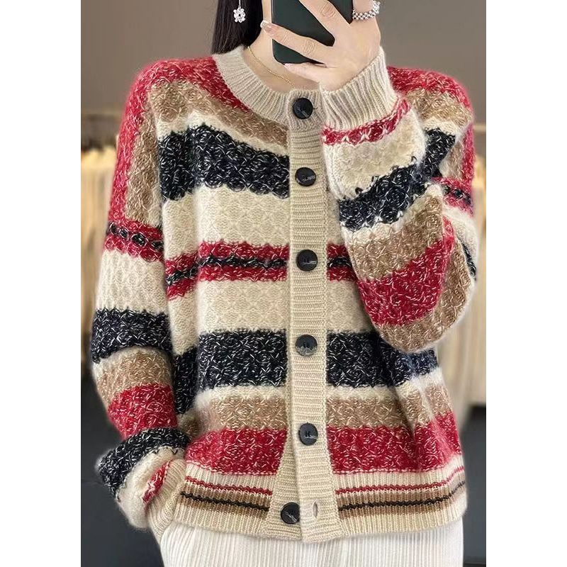 Women Red Button Patchwork Cashmere Coats Long Sleeve