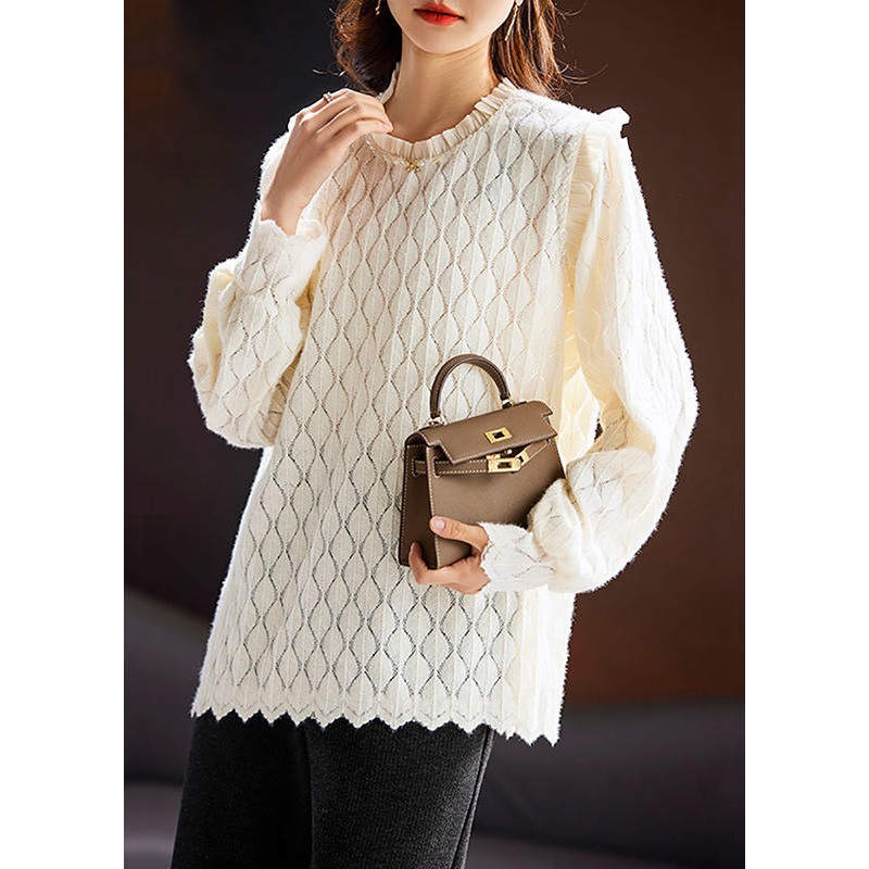 Beige Patchwork Lace Blouses O Neck Long Sleeve