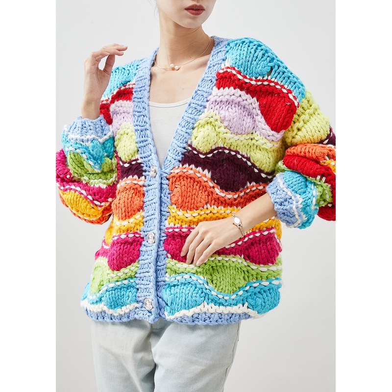 Boho Rainbow Oversized Patchwork Knit Cardigan Spring