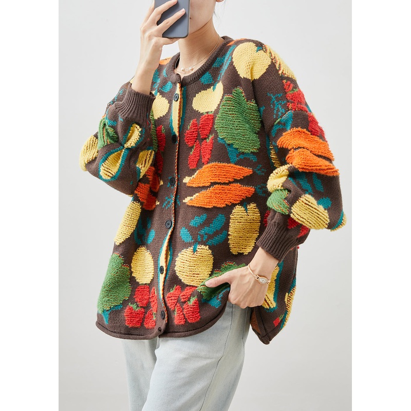 Chocolate Jacquard Knit Cardigan Oversized Winter