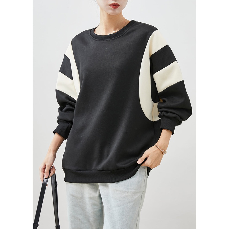 Fashion Black Oversized Patchwork Cotton Sweatshirt Spring