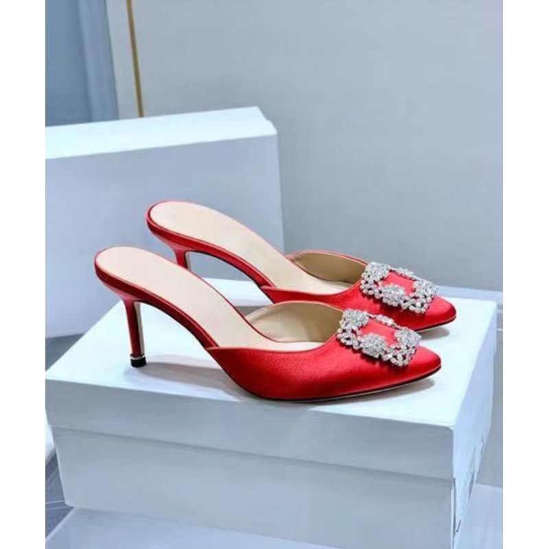 Elegant Versatile Red Zircon Stiletto Slide Sandals