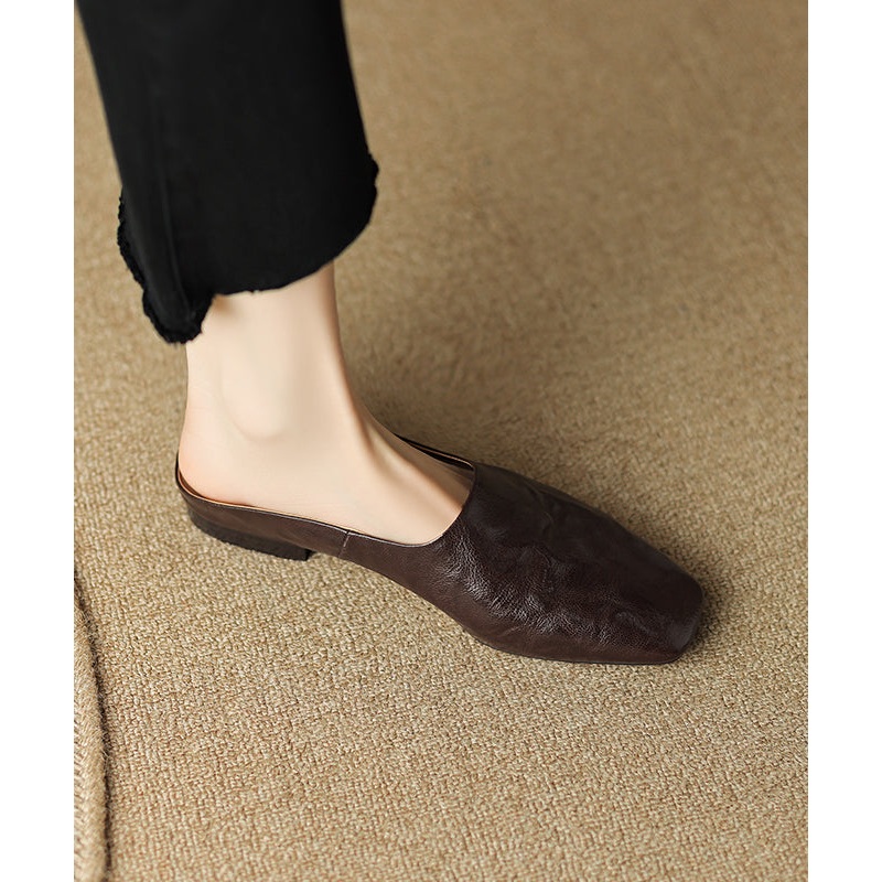 Women Comfy Brown Splicing Slide Sandals Square Toe