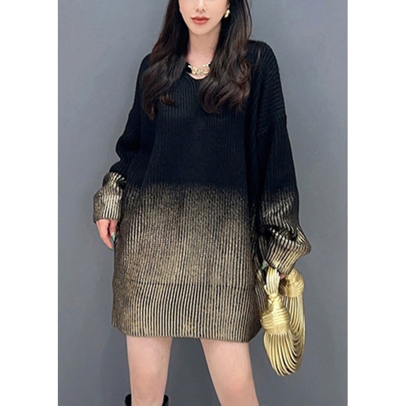 Women Gradient Color V Neck Cozy Cotton Knit Sweaters Long Sleeve