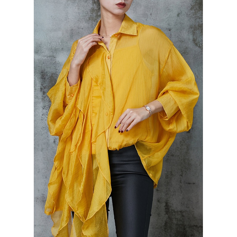 Original Design Yellow Asymmetrical Design Chiffon Blouses Spring