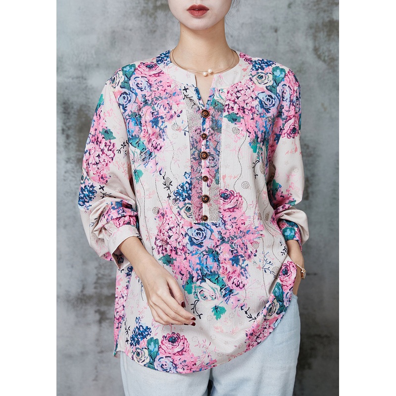 Style Pink Oversized Print Cotton Shirt Spring