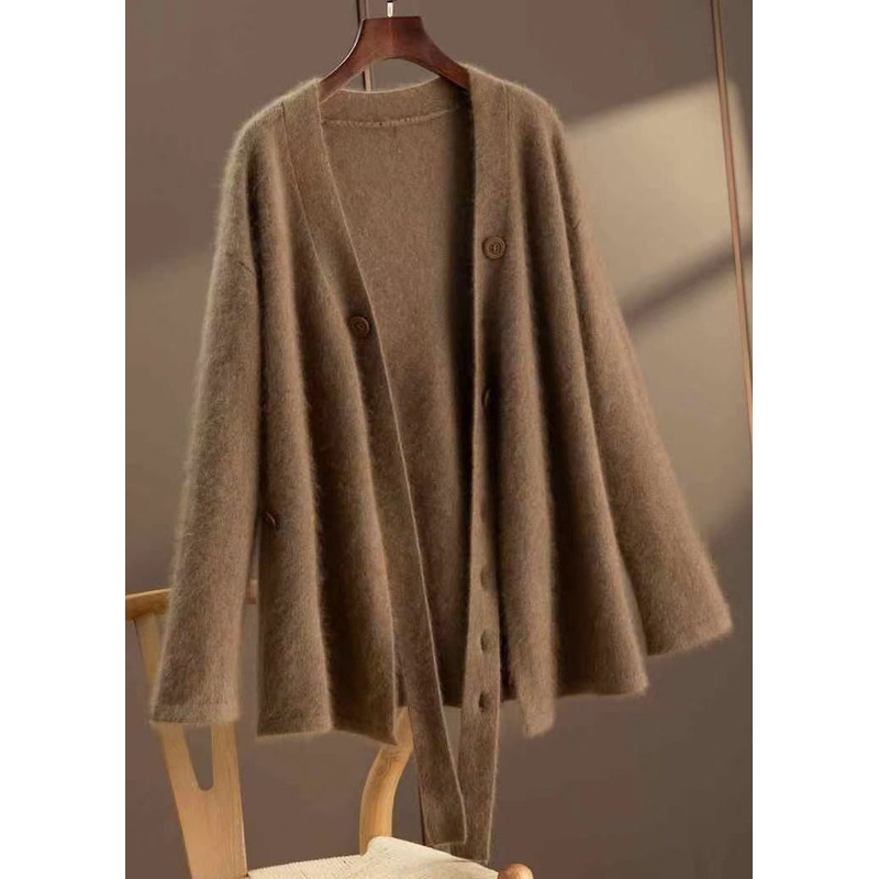French Versatile V Neck Lace Up Button Woolen Cardigans Spring