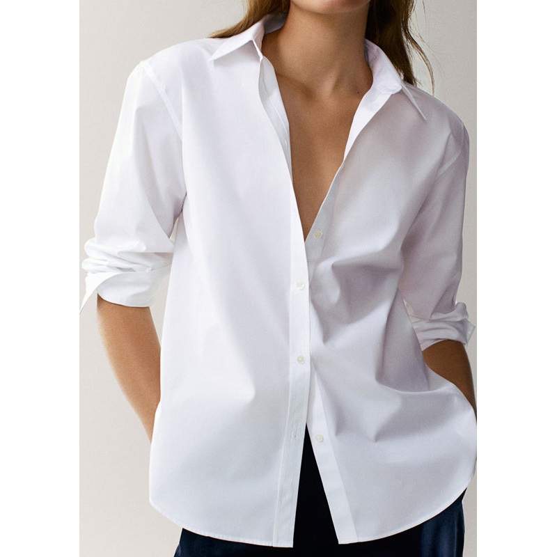 Brief White Peter Pan Collar Button Cotton Shirt Long Sleeve