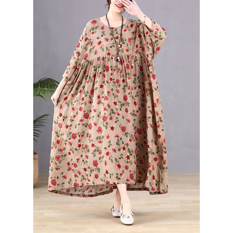 Women Green Patchwork Print Maxi Dress Long Sleeve
