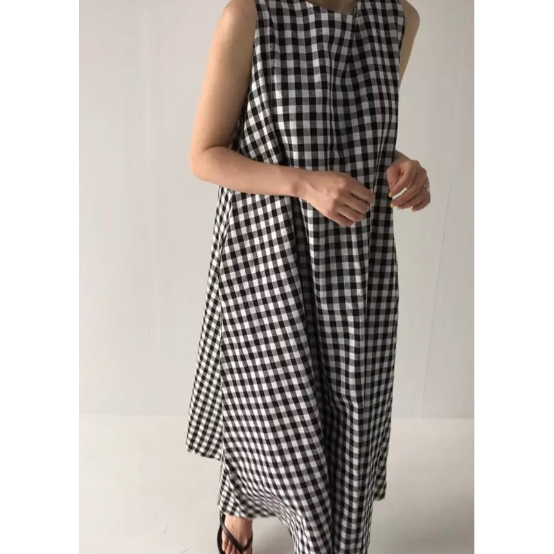Women Plaid Pockets Cozy Long Dress Summer
