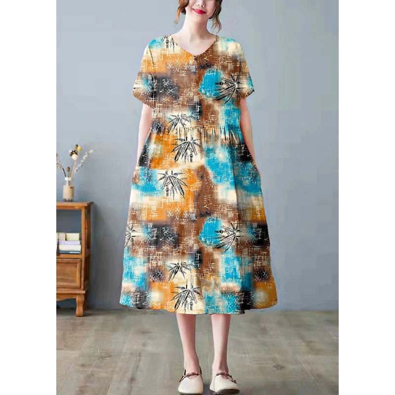 Beautiful gray geometry print bamboo Pockets Print O Neck Dress