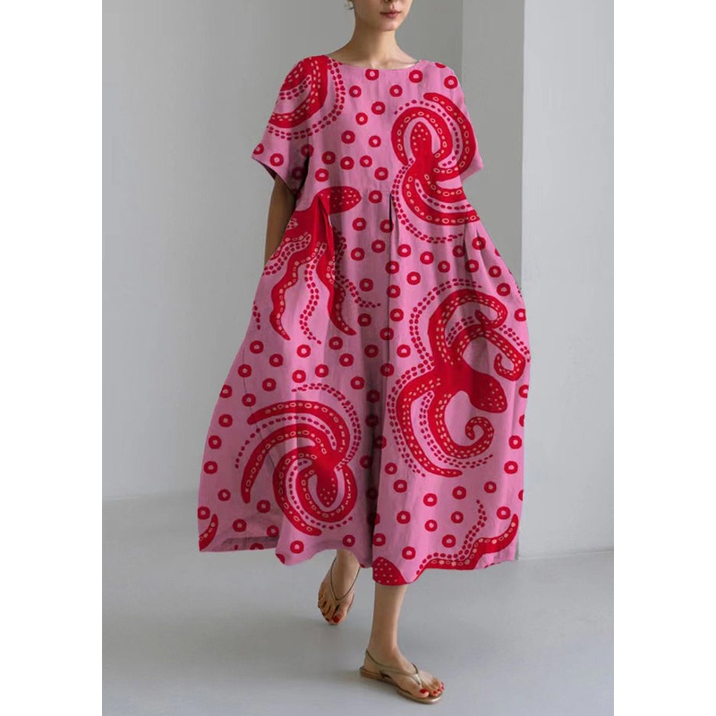 Art Rose Wrinkled Print Cozy Long Dress Summer
