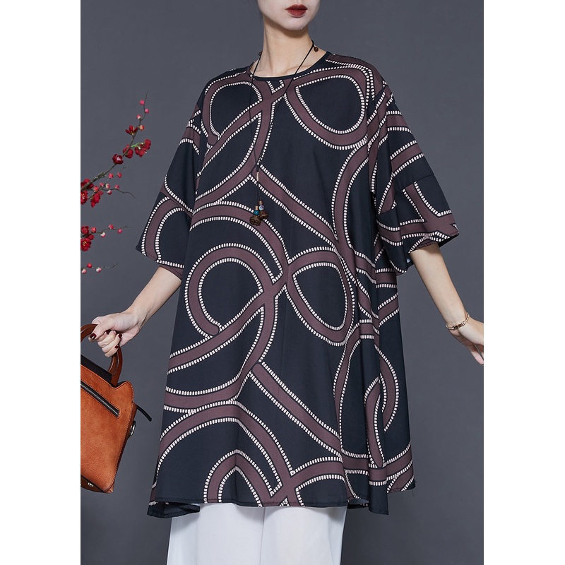 Black Print Cotton Mini Dresses Oversized Summer