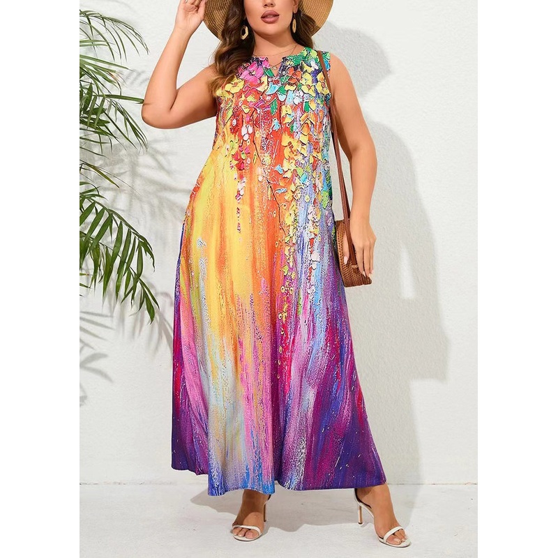 Bohemian Rainbow Tie Dye Pockets Holiday Maxi Dress Sleeveless