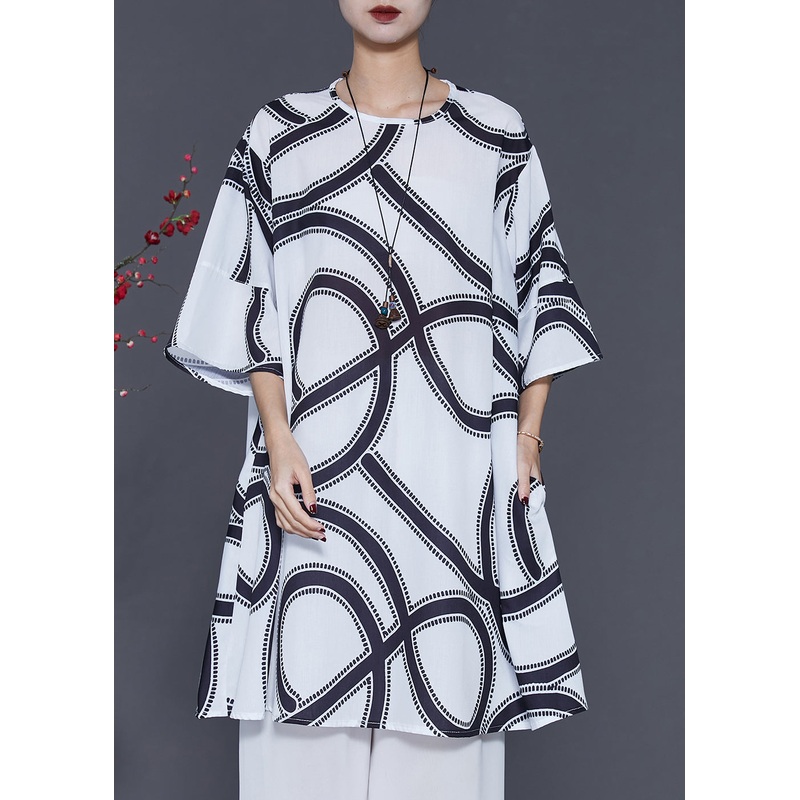 Bohemian White Oversized Print Cotton Dresses Summer