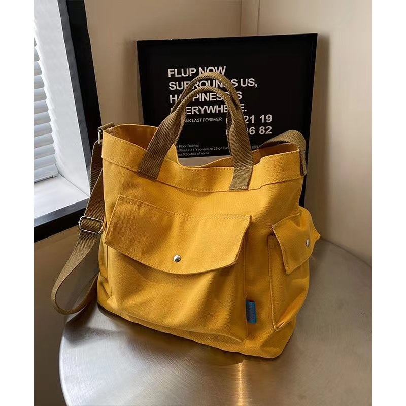 Casual Yellow Solid Durable Large Capacity Canvas Messenger Bag
