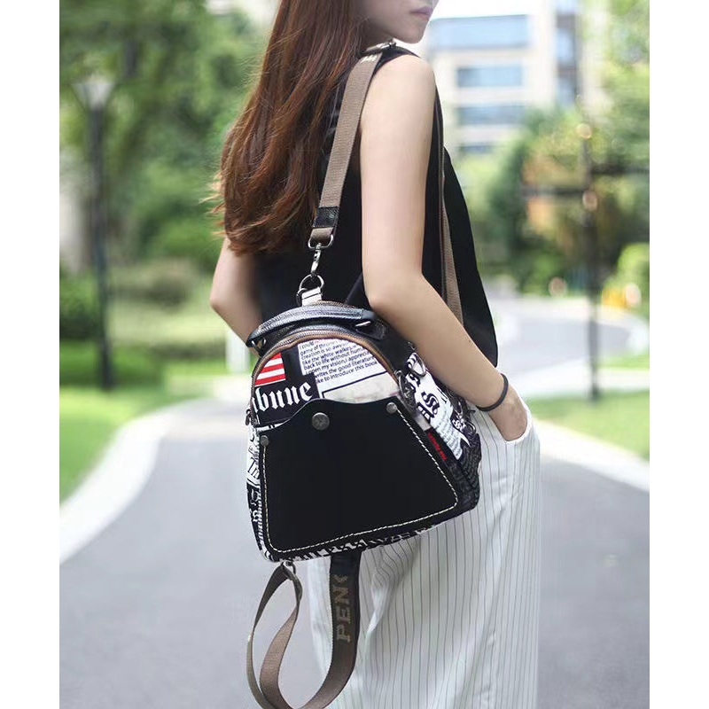 Fashion Black Graphic Cotton Patchwork Calf Leather Satchel Bag Handbag